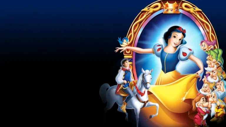 Ilustração de Branca de Neve diante de um espelho, representando identidade e vaidade nos contos de fadas