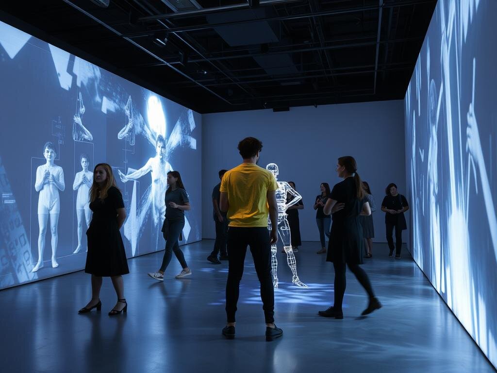 Instalação interativa explorando as fronteiras entre corpo físico e digital