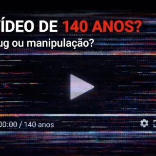 “Thumbnail ilustrativa de player com glitch e texto ‘Vídeo de 140 anos? bug ou manipulação?’”
