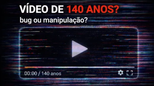 “Thumbnail ilustrativa de player com glitch e texto ‘Vídeo de 140 anos? bug ou manipulação?’”