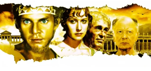 Cena promocional de Calígula (1979) com Malcolm McDowell, Helen Mirren e Peter O'Toole