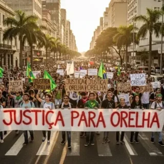 Protesto por justiça ao cão Orelha após caso de crueldade animal no Brasil