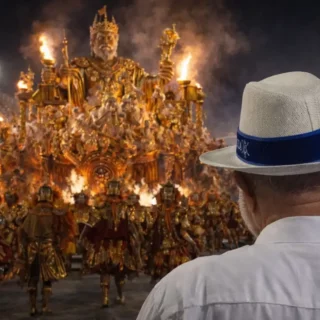 Presidente observa desfile de escola de samba na Sapucaí durante Carnaval em meio a debate sobre Justiça Eleitoral