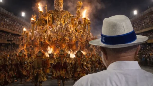 Presidente observa desfile de escola de samba na Sapucaí durante Carnaval em meio a debate sobre Justiça Eleitoral