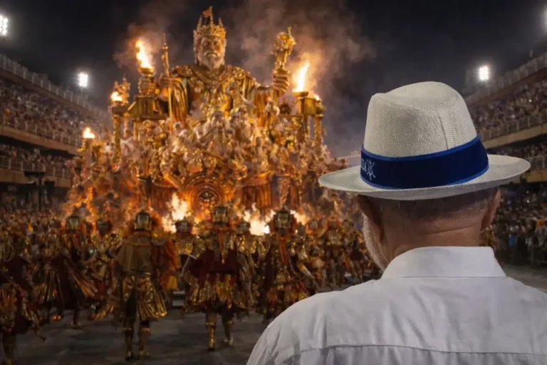 Presidente observa desfile de escola de samba na Sapucaí durante Carnaval em meio a debate sobre Justiça Eleitoral