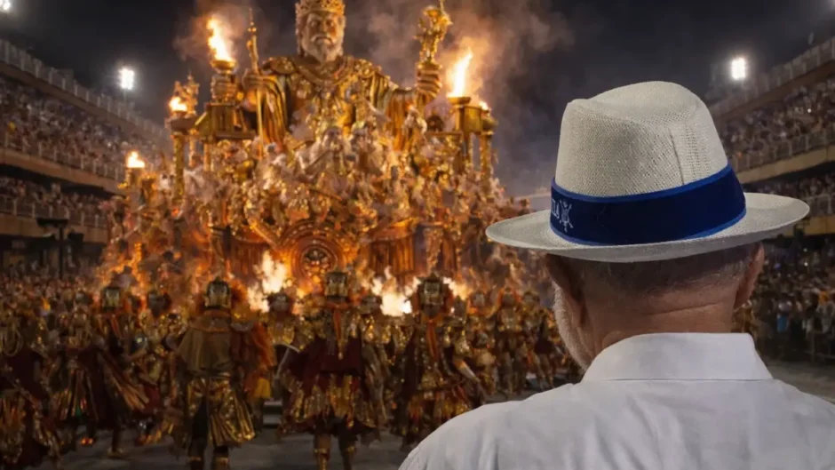 Presidente observa desfile de escola de samba na Sapucaí durante Carnaval em meio a debate sobre Justiça Eleitoral
