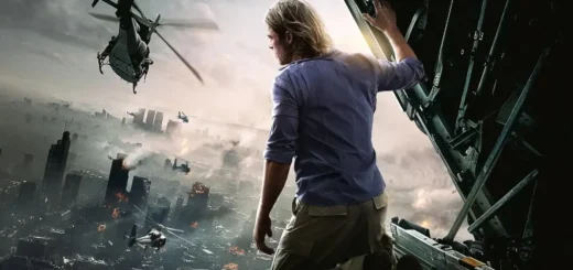 Cena de Guerra Mundial Z com Brad Pitt e cidade em caos
