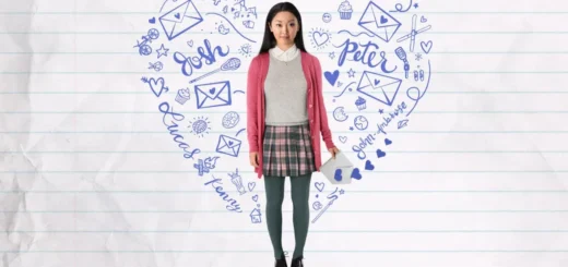 Pôster do filme Para Todos os Garotos que Já Amei com Lara Jean cercada por ilustrações românticas
