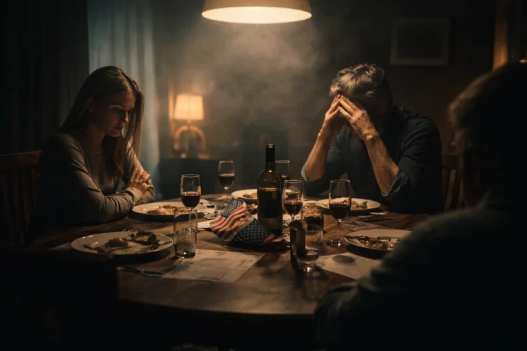 Cena conceitual representando tensão familiar durante discussão política em ambiente doméstico