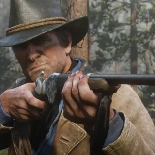Arthur Morgan mirando com rifle em Red Dead Redemption 2