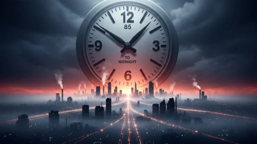 Relógio do Juízo Final marcando 85 segundos para a meia-noite em 2026