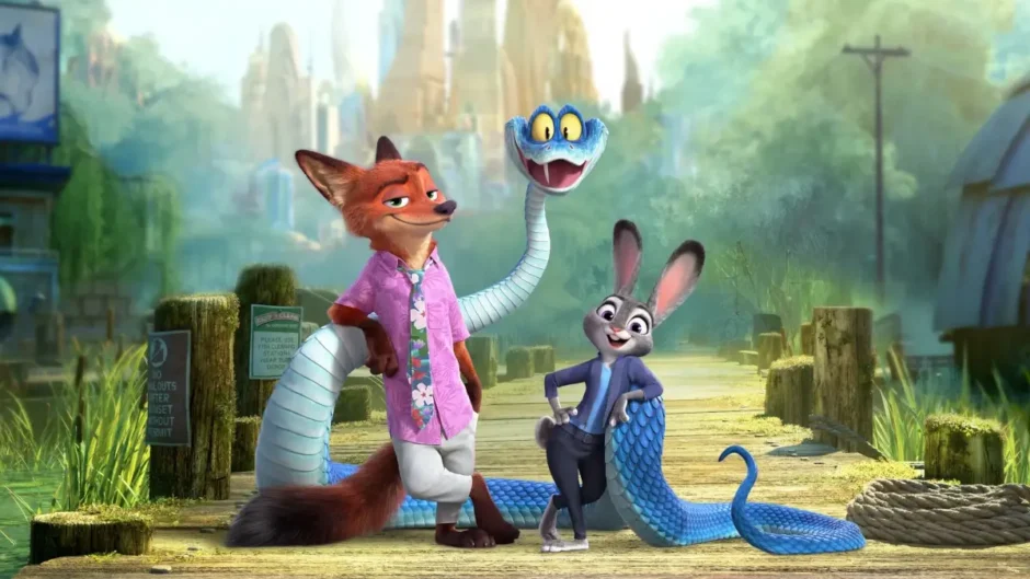 Judy Hopps, Nick Wilde e Gary A’Cobra em Zootopia 2