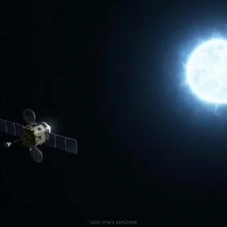 Ilustração de nave espacial solitária próxima a uma estrela, inspirada no romance Devoradores de Estrelas de Andy Weir