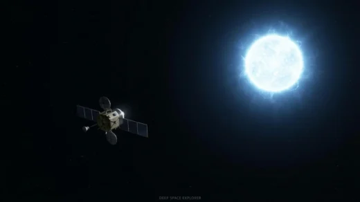 Ilustração de nave espacial solitária próxima a uma estrela, inspirada no romance Devoradores de Estrelas de Andy Weir