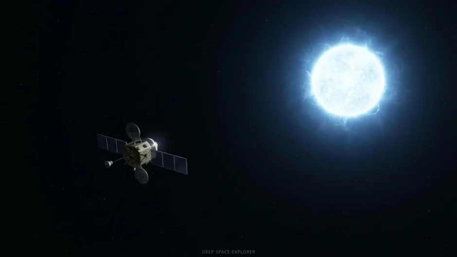 Ilustração de nave espacial solitária próxima a uma estrela, inspirada no romance Devoradores de Estrelas de Andy Weir