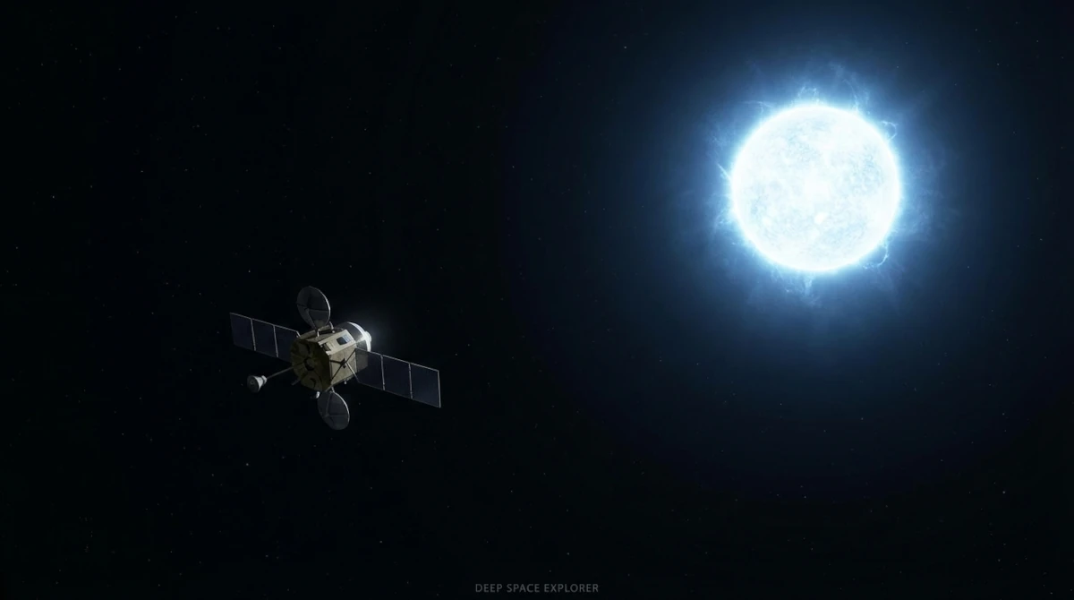 Ilustração de nave espacial solitária próxima a uma estrela, inspirada no romance Devoradores de Estrelas de Andy Weir