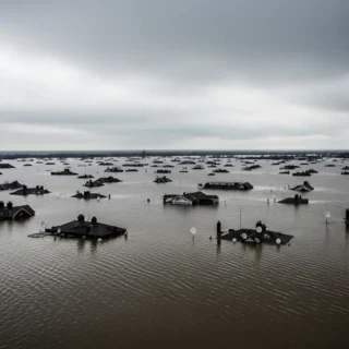 Cidade alagada em Minas Gerais com helicóptero ao fundo, simbolizando desgaste da representação política durante enchentes
