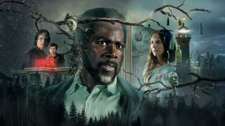 Cena promocional da série From com personagens cercados por elementos sombrios, simbolizando o horror existencial e o tema Que Será Será dos Pixies