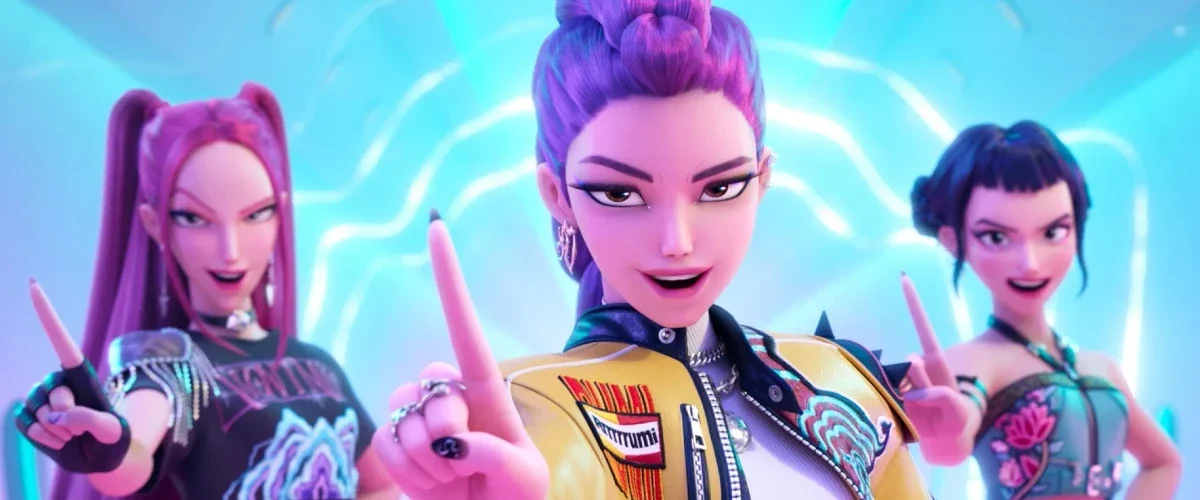 Rumi, Mira e Zoey do grupo Huntrix no filme Guerreiras do K-Pop (KPop Demon Hunters)