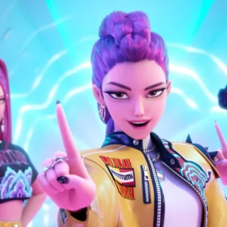 Rumi, Mira e Zoey do grupo Huntrix no filme Guerreiras do K-Pop (KPop Demon Hunters)