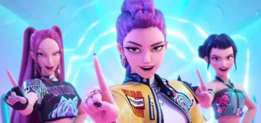 Rumi, Mira e Zoey do grupo Huntrix no filme Guerreiras do K-Pop (KPop Demon Hunters)