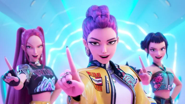 Rumi, Mira e Zoey do grupo Huntrix no filme Guerreiras do K-Pop (KPop Demon Hunters)