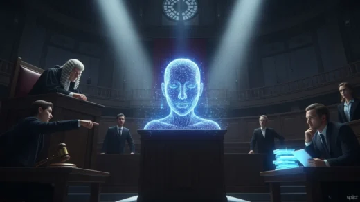 inteligência artificial sendo interrogada em um tribunal sobre verdade e confiabilidade