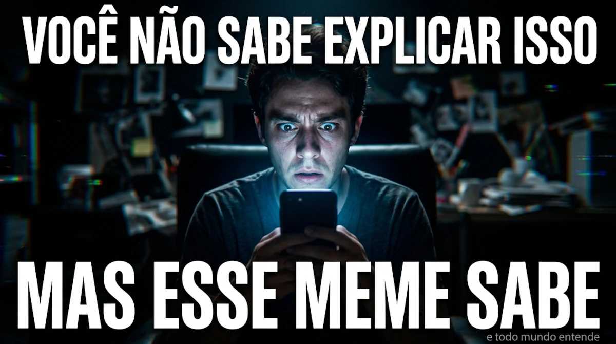 pessoa olhando celular à noite expressão intensa meme explicando emoções linguagem digital