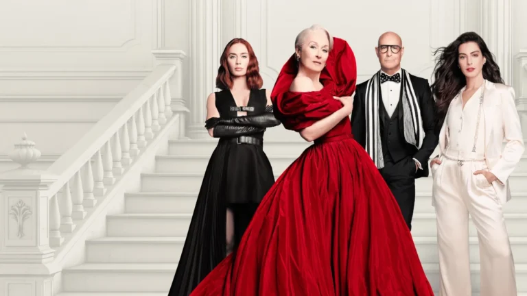 Elenco de O Diabo Veste Prada 2 com figurinos de alta moda em cenário sofisticado