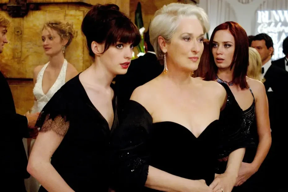 Miranda Priestly e Andy Sachs em evento de gala no filme O Diabo Veste Prada
