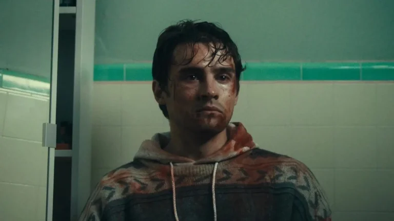 Bear coberto de sangue em cena do filme Obsessão (2026)