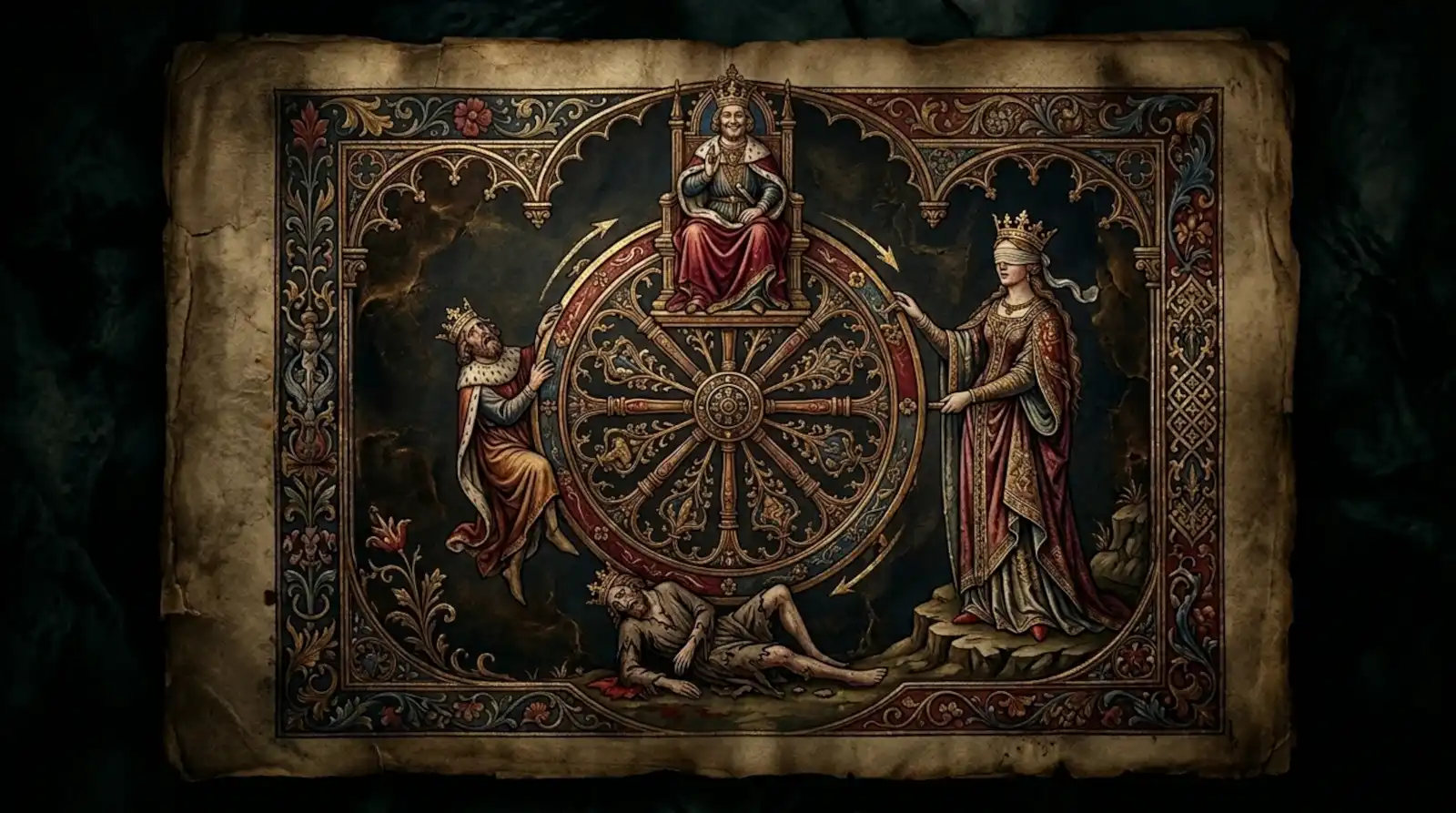 Ilustração medieval da Roda da Fortuna, símbolo central dos poemas que inspiraram Carmina Burana.