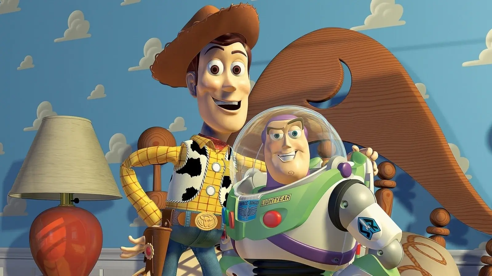 Woody e Buzz Lightyear em cena de Toy Story (1995), primeiro longa-metragem totalmente animado por computador.
